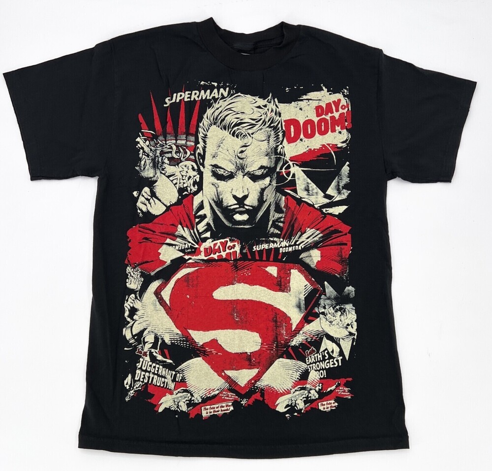 Superman DC Comic Shirt Adult medium Black Graphic Tee T-shirt Crew Neck Comic